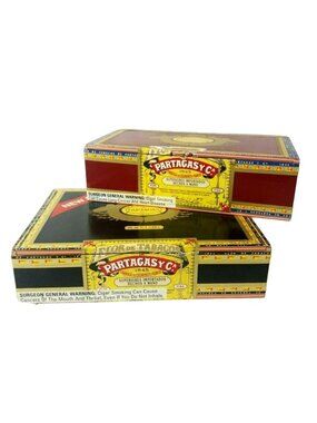 Two Partagas Wooden Cigar Boxes Empty Storage Black Red Vintage Dominican Made